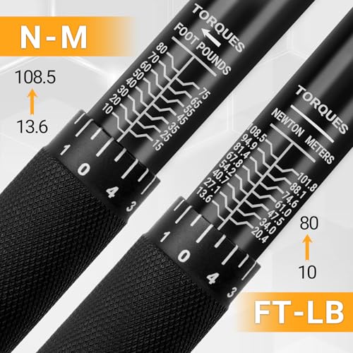 DEKOPRO Drehmomentschlüssel 3/8 mit 24 Zähnen, Drehmomentschlüssel 13,6-108,5 Nm,Kalibrierungsgenauigkeit ±4%,Drehmomentschlüssel für PKW-, Motorrad- und LKW-Räder