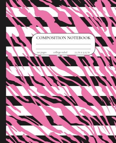 Composition Notebook College Ruled: Modern Black & White Stripes with Pink Zebra Pattern | 7.5" x 9.25" | Trendy Aesthetic Journal for School, Work & ... Journaling, and Everyday Organization image 2