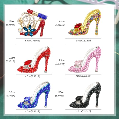 Image of Women Brooch Pins Bulk Set 6Pcs Elegant Crystal Rhinestones High Heel Shoes Shape Brooch for Dress Shawl Party Prom