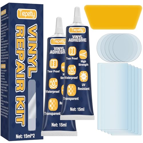 Vinyl Repair Kit Transparent, Air Mattress Patch Kit Heavy Duty, Pool Liner Patch Waterproof, for TPU, EVA, ABS, PVC, Inflatables, Swimming Pool, etc (15ml, 2pack)