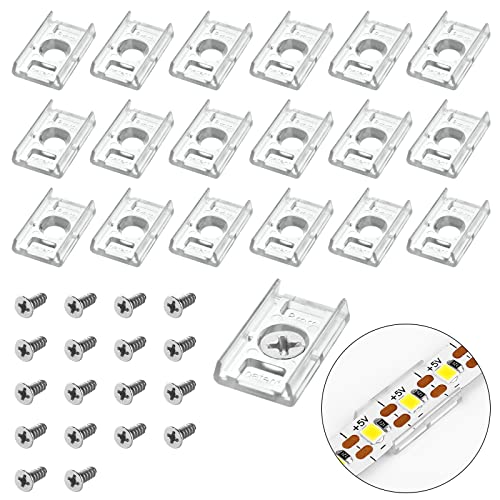 VIPMOON 100pcs Clear LED Strip Light Mounting Clips 8mm Width Holders and 100pcs Compatible Stainless Steel Phillips Screws Mounting Brackets for Waterproof or Non-Waterproof 3528 5050 5630