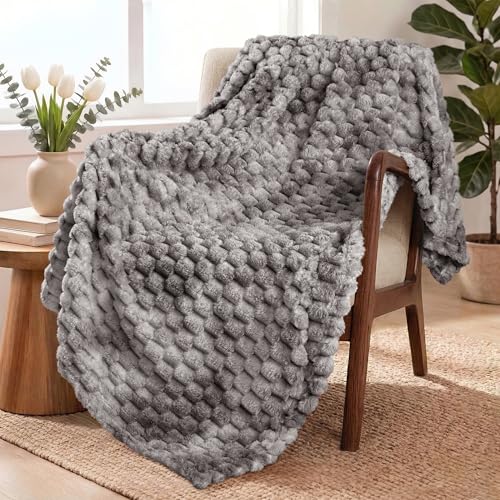 Image of Exclusivo Mezcla Fleece Throw Blanket for Couch, Extra Large Fuzzy Tie-dye Grey Bed Blankets, Soft Cozy Plush Sofa Throws for All Seasons, 50x70 Inches