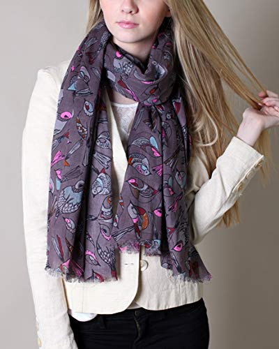 Anika Dali Women's Tweet Bird Print Scarf, Multi color Lightweight Soft Shawl (2 Colors)2