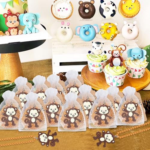 Image of 24 Pack Monkey Necklace Party Favors for First Birthday, Wild Animals Lover, Baby Shower Goodie Bag Fillers, School Carnival Rewards, Photography Props, Home Decorations, Classroom Prize
