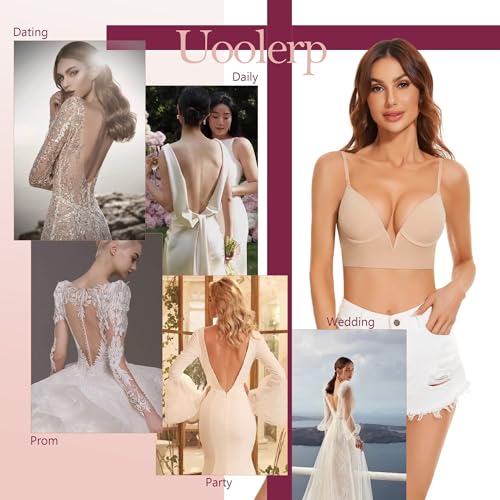 Uoolerp Women Low Back Bras-Invisible Backless Bra-Seamless Secret Plunge Bra No Show Bra Multiway Low-Cut Deep-V Halter Bra thumb #5