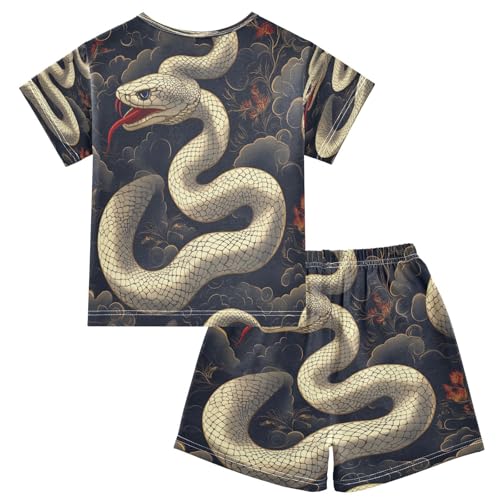 Pajama Sets Short Sleeve Retro White Snake Soft Cotton Summer Sleepwear 2 Piece PJS Size 5-14T2