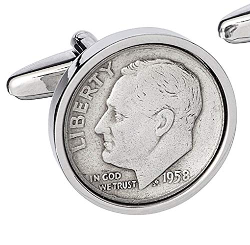 Worldcoincufflinks - Cufflinks - Rhodium Plated - 1958 Genuine Coin Cufflinks- 1958 Birthday #TOP1