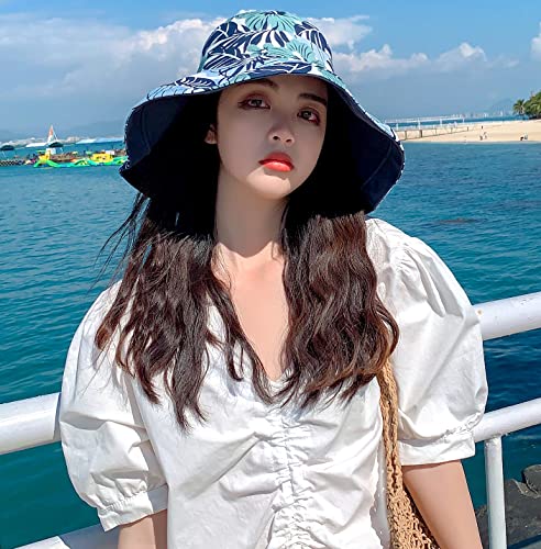 Huamulan Women Wide Brim Summer Sun Hat Wired Edge Floral Beach Bucket Hats Reversible Foldable Fishing Travel Uv Protection Lady Hat Windproof Chin Cord String #TOP4