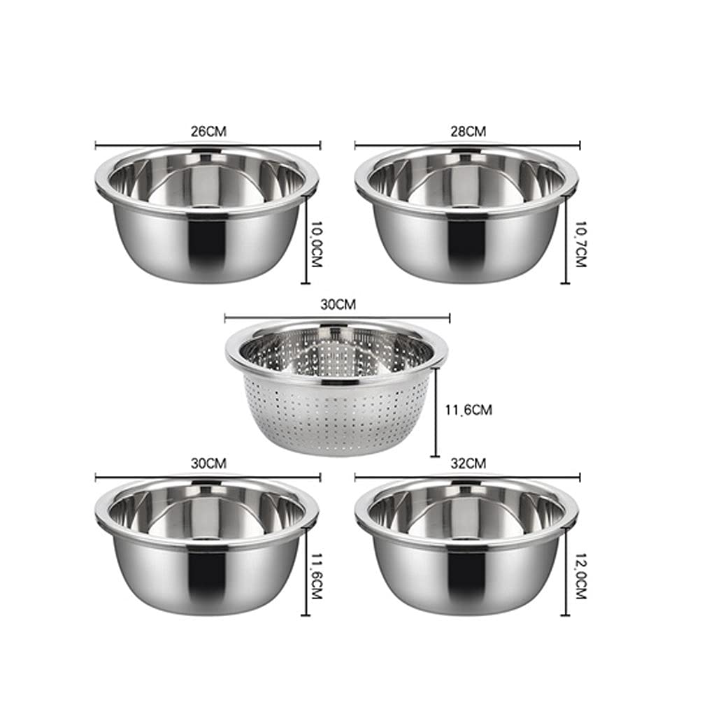 Juego de 5 piezas de cuencos para mezclar y lavabo para sopa de acero inoxidable, almacenamiento que ahorra espacio para el almacenamiento de alimentos en el hogar, el refrigerador y la cocina.