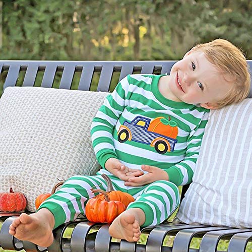 Muasaaluxi Baby Girls Boys Halloween/Christmas Outfits Stripe Pumpkin/Santa Romper Bodysuit Jumpsuit Pajamas Clothing Set 0-18M (12-18M, Halloween-Green) #TOP2