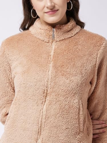 Image of Modeve Women Solid Full Sleeve Fur Standard Length Jacket For Winter
