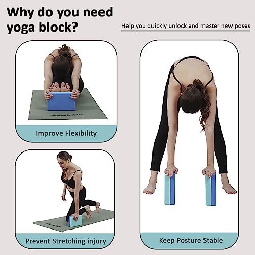 Image of De Jure Fitness Yoga Block - Non-Slip EVA Foam, Latex-Free with Beveled Edges for Stability & Balance - Ideal Yoga Accessory for Stretching, Pilates, & Meditation Support, Blue-Green - Pack of 2