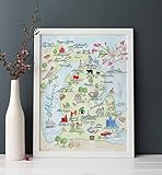 Hand-painted Watercolor Fancy Michigan Map, Luxury Print (8 x 10 inches)