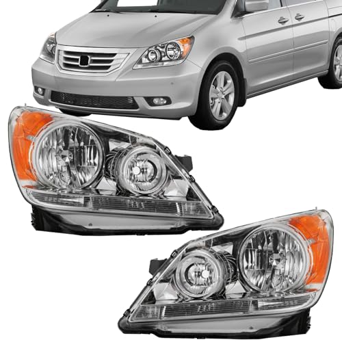 Julypanda Front Bumper Headlights Compatible With 2005-2010 Honda Odyssey LH+RH Pair Replacement Kit Chrome Shell Amber Reflector Corner Lamp