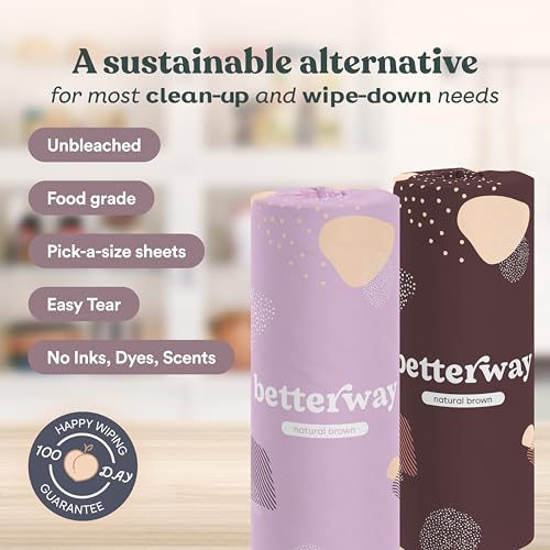 Betterway Bamboo Natural Brown Paper Towels - 8 Rolls, 2 Ply, 110 sheets - Plastic Free, PFAS Free, Disposable Kitchen Paper Towels - Select Size, Tree Free, Compostable, Strong & Absorbent - Image 5