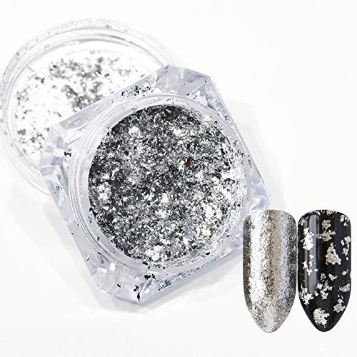 Nail Art Stickers Decals Nail Art Supplies 3D Holographic Glitter Nail Powder Gold Foil Nail Art Glitter Foil Flakes For Nails Decorations Nail Diy Gel Polish Accessories Decals 2 Box/Se（Gold&Silver） #TOP5