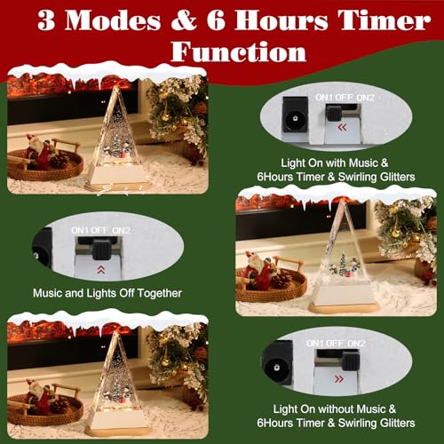 Lewondr LED Schneekugel Weihnachten mit Musik & Licht & Timer, Dreieck Elektrische Schneekugel Weihnachten mit 8 Weihnachtsliedern… – Ansicht 4