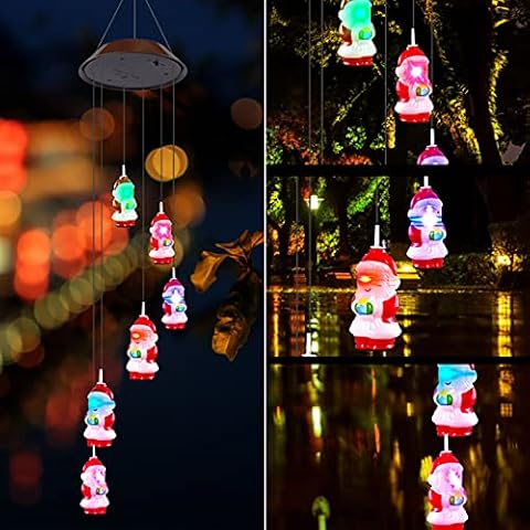 Solar Wind Chimes Lights Outdoor, Santa Claus Solar Powered Windchime Color-Changing Led Hanging Lamp, Waterproof Christmas Decorative Wind Chimes Lights for Outdoor Gardening Yard Pathway Decor Cover