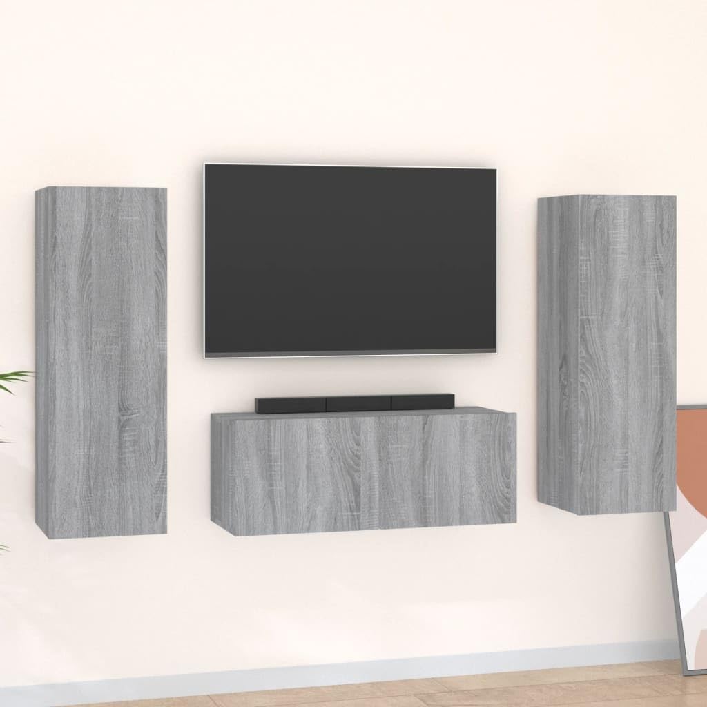 3-częściowy zestaw szafek telewizyjnych Sonoma szary materiał drewnopochodny nowoczesny Velvet Recliner fotel z regulowanymi pozycjami leżenia i luksusowym aksamitnym pokrowcem do stylowego