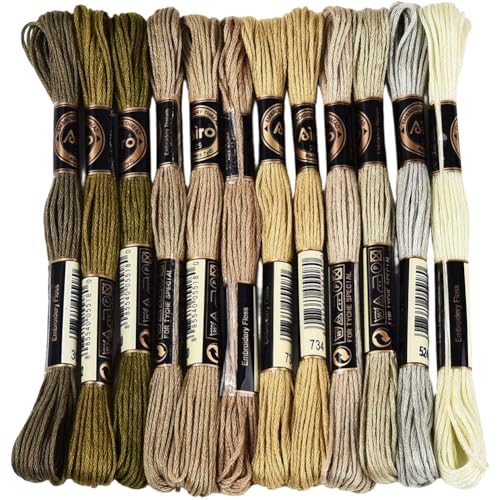 Image of 12 Skeins 105 Yards 6 Ply Brown Embroidery Thread Assorted Gradient Bulk Friendship Bracelet String Variegated Cross Stitch Yarn Polyester Floss Set for Crochet Hand Sewing Knitting Crafts