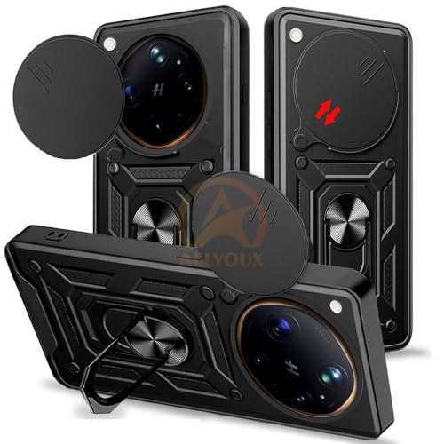 Image of Armor Bumper Back Cover Case for Oppo Find X9 Ultra 5G Rotating Camera Cover, Ring Holder & Kickstand | Heavy Duty & 360 Degree Protection Back Cover for Oppo Find X9 Ultra 5G (Black)