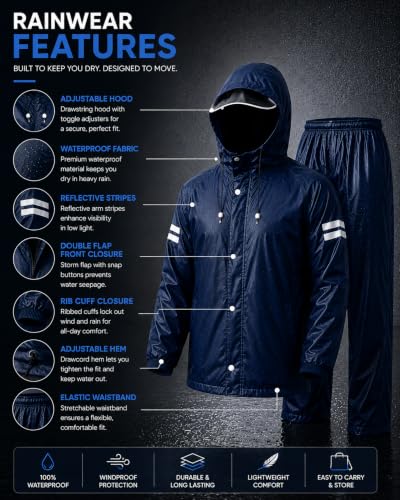 Image of TAGAS Men's Raincoat ||Waterproof for Bike ||Reversible Double Layer with Hood || Set of Top and Bottom With Cap rain Wear