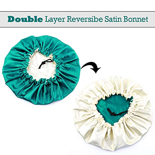 Image of Extra Large Adjustable Double Layer Satin Hair Bonnets with Drawstring for Women Night Sleeping Long Silky Satin