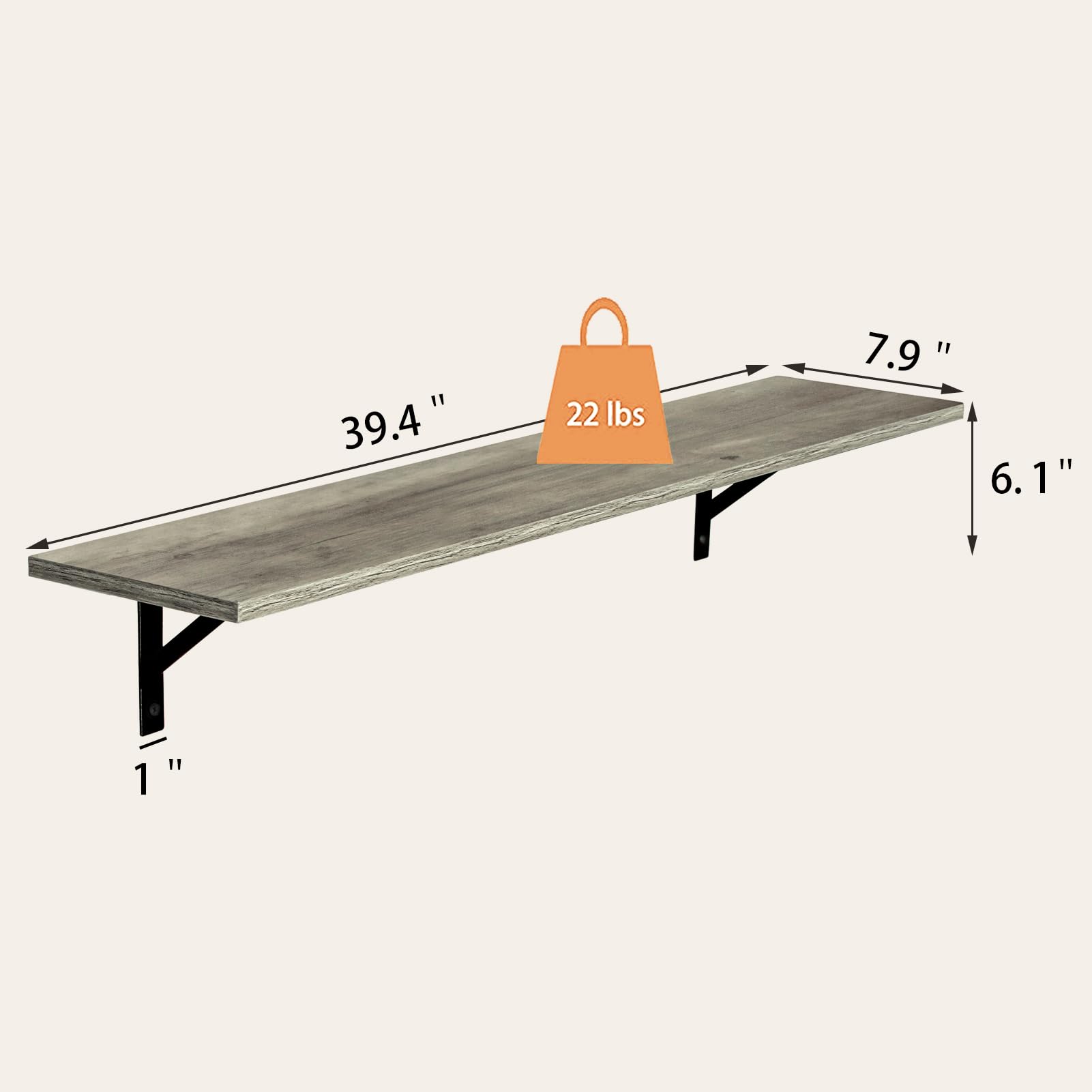 DINZI LVJ Długie półki ścienne, 80 cm, zestaw 2 sztuk, łatwe w montażu, półki do przechowywania na ścianie z solidnymi metalowymi wspornikami, do salonu, łazienki, sypialni, kuchni, kolor szary