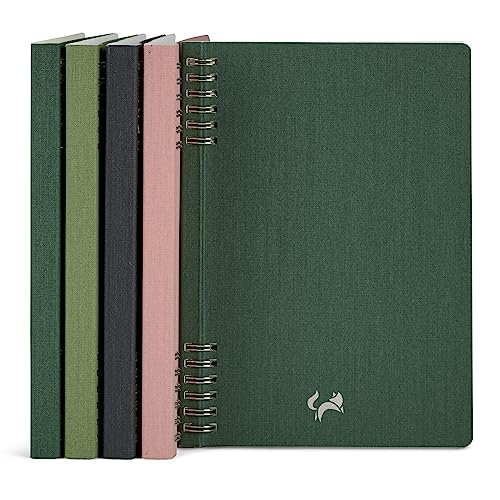 JUMPING-FOX-DESIGN-College-Ruled-Spiral-Notebook-Journal-Linen-Fabric-Flexible-Cover-55-x-83-Lined-Pages-100gsm-A5-Lined-Forest-Green