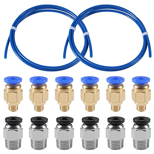 Diitao 3D Printer Fitting - PC4-M6 & PC4-M10 Quick-Connect Fitting with External Thread - 4mm Size - Copper, Stainless S