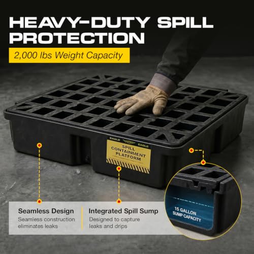Image of Eagle 1 Drum Spill Containment Pallet with Drain, Made in the USA, Black