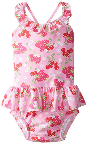 i play. Baby Girls' One Piece Ruffle Swimsuit with Swim Diaper UPF 50+