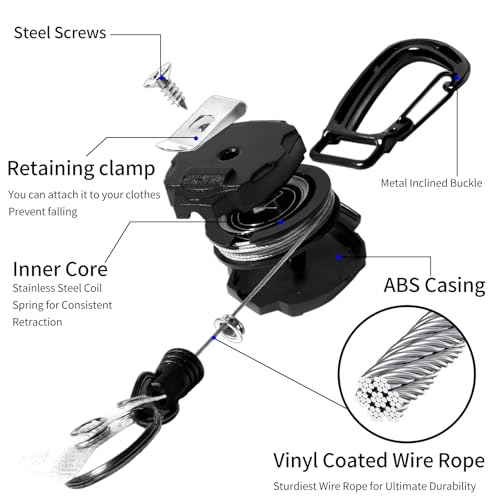 Image of SHENGXIN 2 Pack Retractable Keychain Heavy Duty Carabiner Badge Holder, Tactical ID Badge Reel with 32 inch Steel Retractable Cord, 8.0 OZ