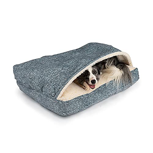 Image of Snoozer Rectangle Cozy Cave Dog Bed, Hooded Dog Bed, Palmer Indigo (M)