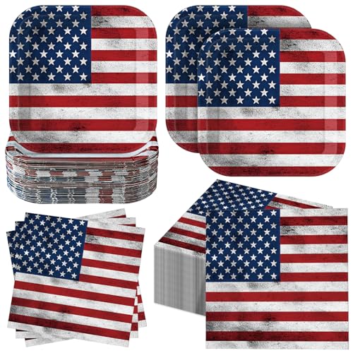 Funnymoom 100 Pcs 4th of July Patriotic Paper Plates and Napkins Serves 50