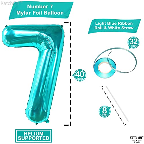 Image of KatchOn, Aqua Blue 40 Inch Number 7 Balloon - 1pcs | Birthday Decorations for Boys & Girls | Unisex Ocean Themed 7th Birthday Party Supplies