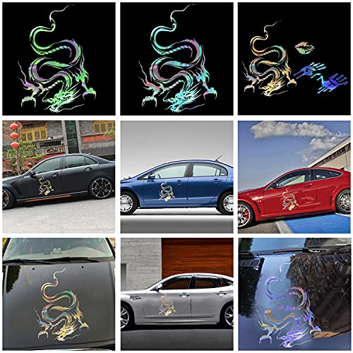 Image of Dragon Graphic Car Hood Sticker Self-Adhesive Vinyl Graphics Decals 19.69'' x 14.57'', Holographic Laser