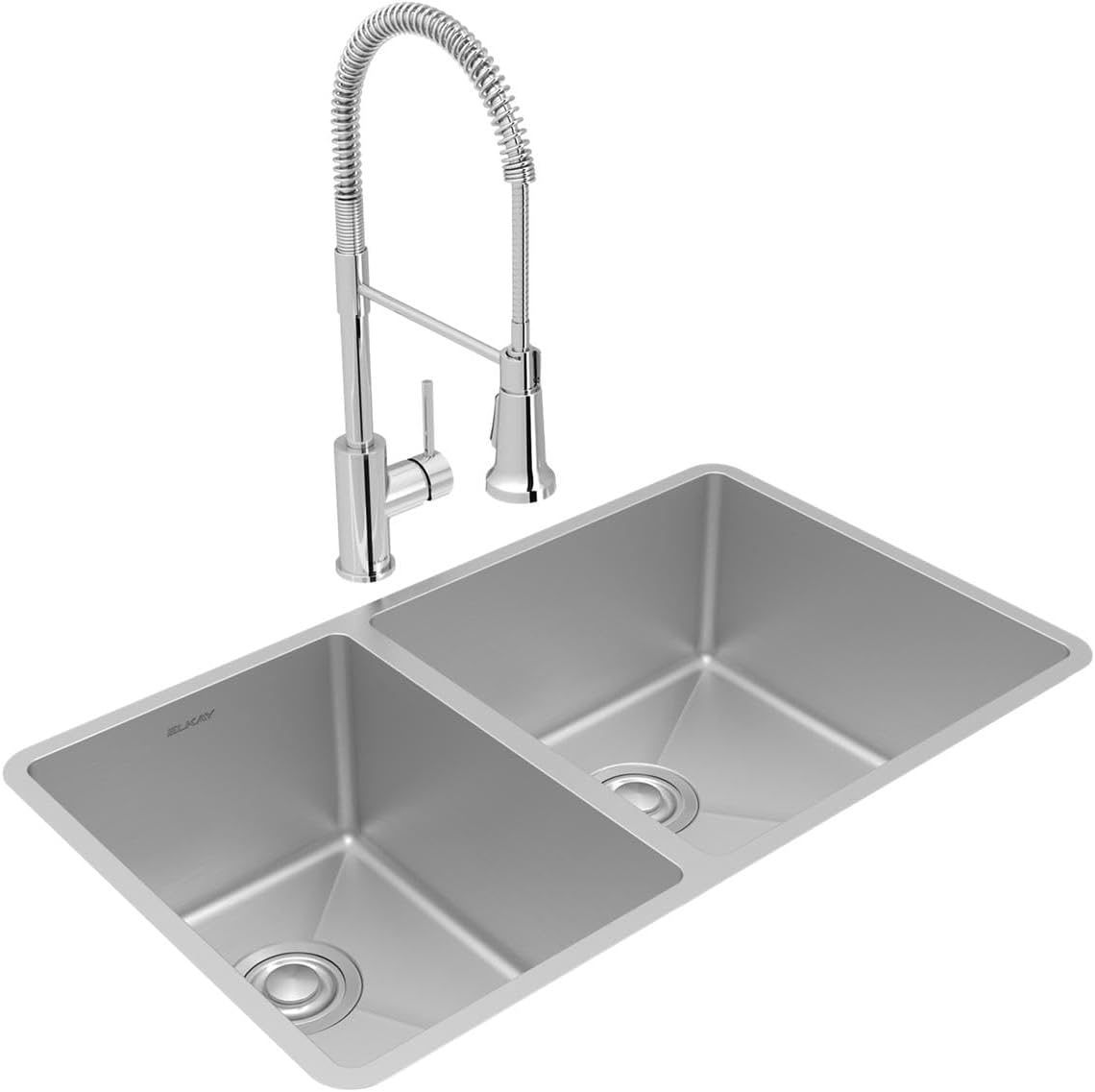 Elkay Crosstown 18 Gauge Stainless Steel 31-1/2" x 18-1/2" x 9" 40/60 Double Bowl Undermount Sink & Faucet Kit with Drain