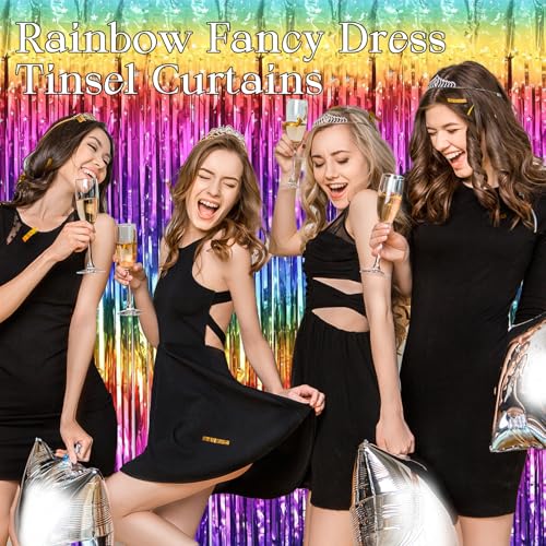 4 Stück Lametta Vorhang Bunt, Regenbogen Glitzer Vorhang Geburtstag, 2m Irisierende Glitzervorhang Lametta zur Foto Hintergrund Wand, Party Vorhänge Deko, Weihnachten, Abschlussball, Geburtstagsparty