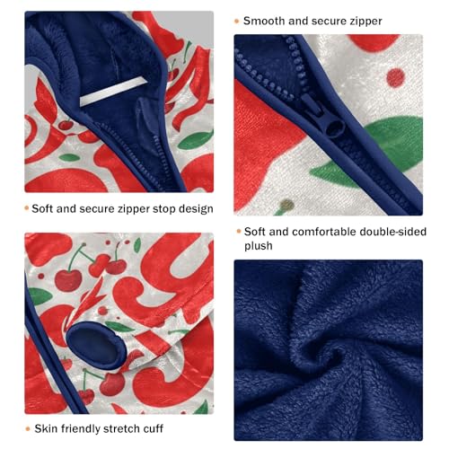 Cherry Pattern with Red Fruits Toddler Fleece Jacket Girl Boys Hooded Fleece Jacket Coat Warm Outwear Zip-up 3-10T3