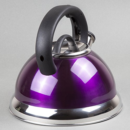 Creative Home Alexa 3.0 Quart Stainless Steel Whistling Tea Kettle Fast Boiling Heat Water For Stovetop Whistle Tea Pot, Metallic Purple #TOP6
