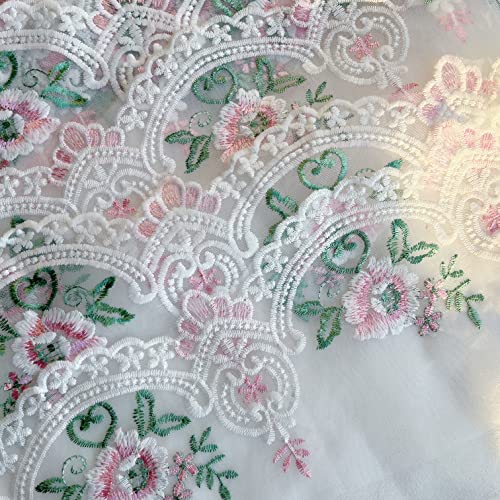 8.2Inch Width Europe Floral Embroidery Lace Trim, Wedding Diy Applique, Sewing Lace Accessories For Curtain/Tablecloth/Slipcover/Clothing, 5Yards (Pink&Green&White) #TOP4