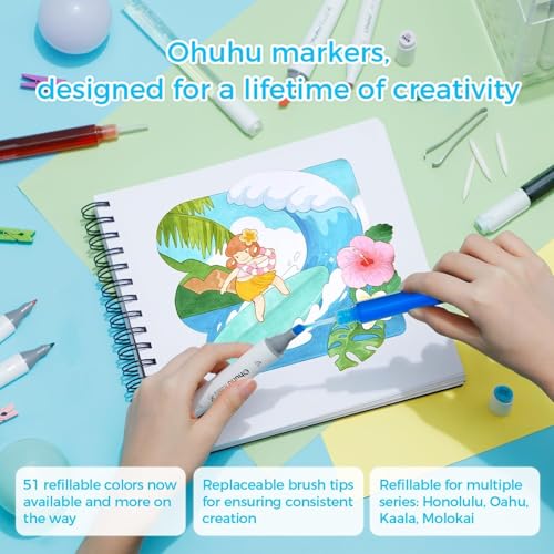Image of Ohuhu Alcohol Markers, 120-Color Marker Set For Artists, Oahu Series, Double Tipped Alcohol Based Art Markers For Adults Coloring Sketching Illustration, Marker Case, Fine & Chisel, Multicolor