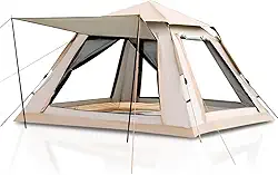 Barraca de Camping Automática 4-6 Pessoas, 200x140x155cm, Ventilação Ampla, Proteção UV, Bege