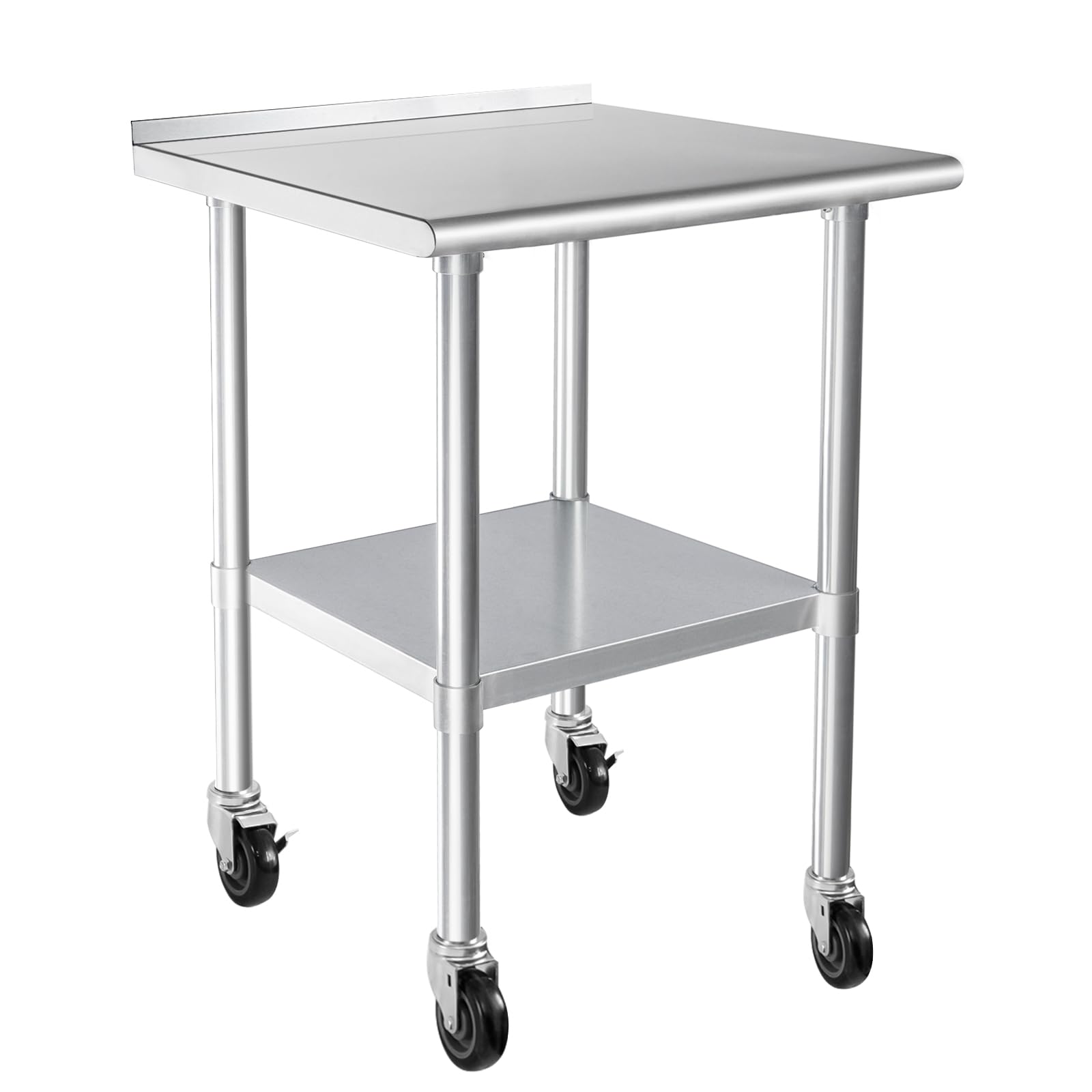 HARDURA Stainless Steel Mobile Work Table 24×30 Inches 2" Backsplash