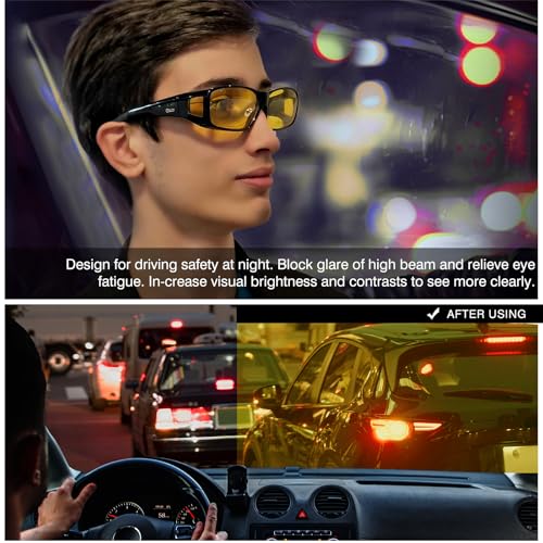 DUCO Night Vision Driving Glasses Fit Over Glasses for Men and Women Anti Glare Polarized Yellow Nighttime Lens 8953Y4