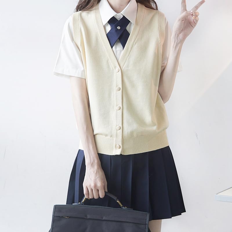 Cute Preppy Aesthetic Knit Sweater Vest for Teen Girls Sleeveless V Neck JK Uniform Pullover Knitwear Kawaii Tank Top3