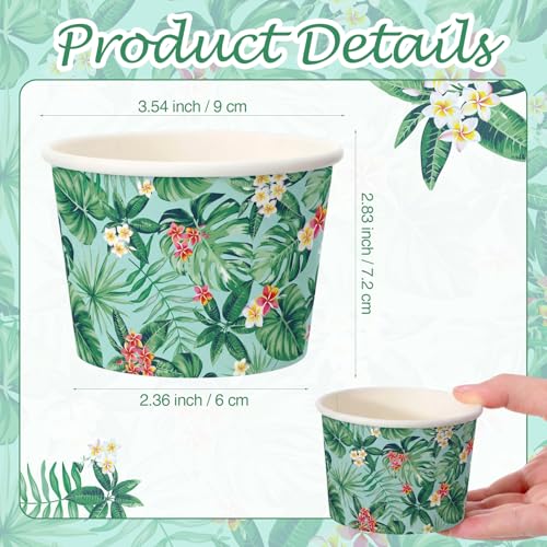 Image of Funnymoom 50 Pack Hawaiian Luau Ice Cream Cups 9 oz Aloha Tropical Palm Leaves Disposable Dessert Bowls Hawaii Paper Soup Bowls Snack Cups for Hot or Cold Food for Summer Beach Birthday Party Supplies
