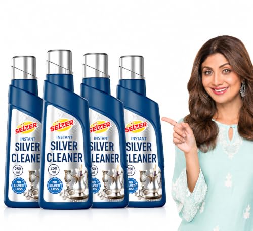 Image of Selzer Instant Silver Cleaner 250 ml Each | Pack of 4 | Silver Dip Cleaning Liquid for Jewellery, Articles & Silverware | Helps Remove Tarnish & Restore Shine