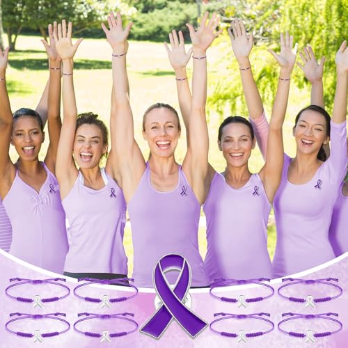 Purple Pancreatic Cancer Awareness Accessories Include Bracelets and Ribbon Pins for Epilepsy Overdose Animal Abuse Domestic Violence Gifts for Women Cancer Survivor Jewelry4